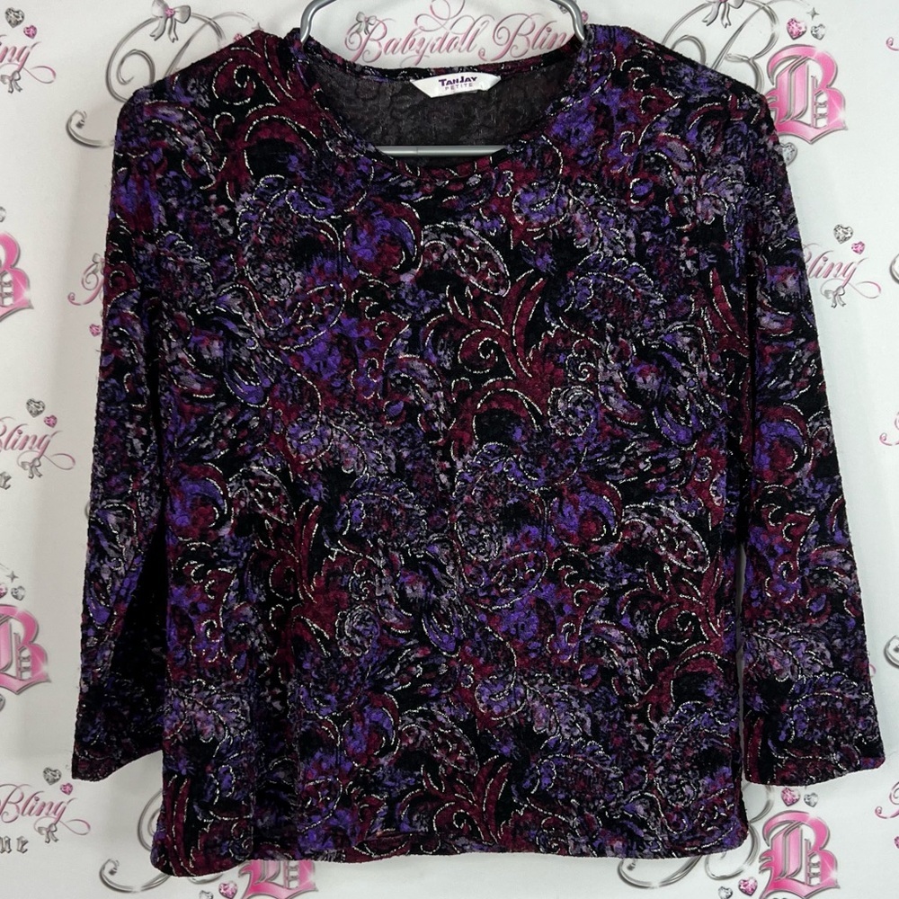 TanJay blouse long sleeve red Purple Black Floral shirt top paisley print boho